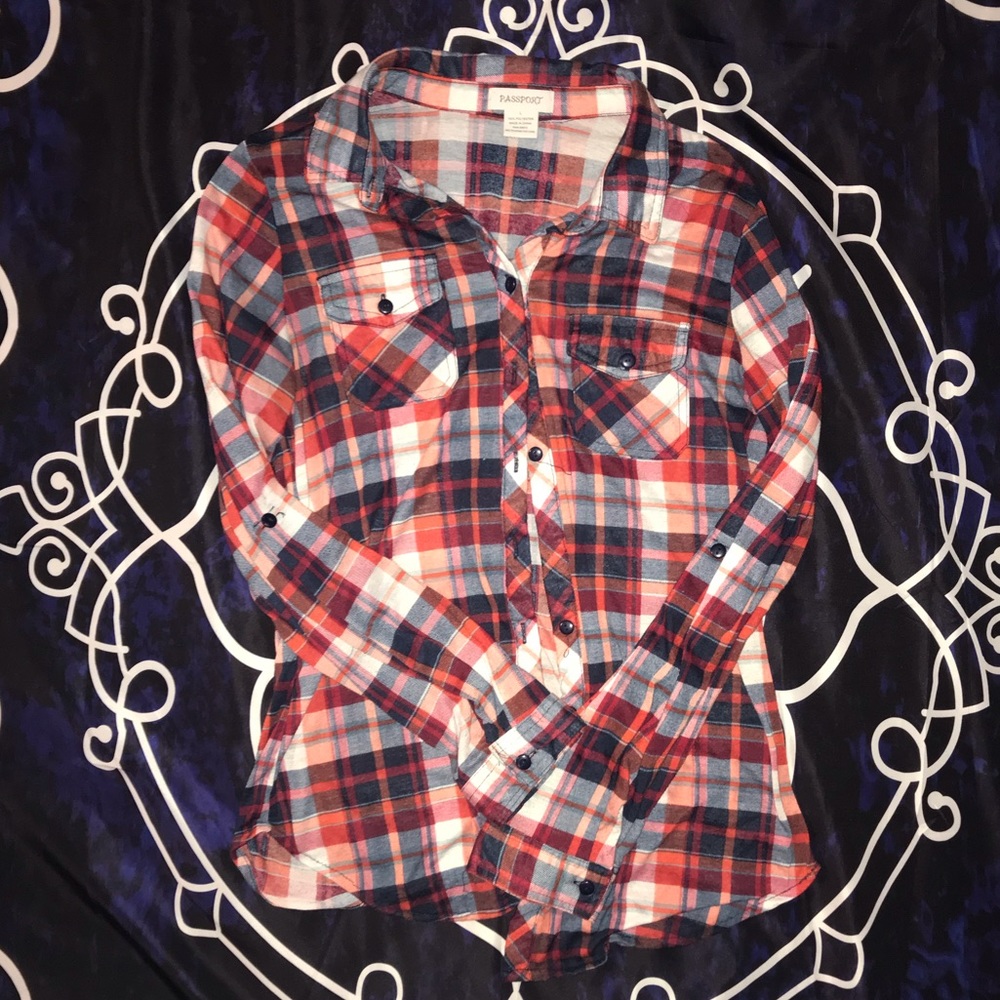 Red, White and Blue Button Down Flannel